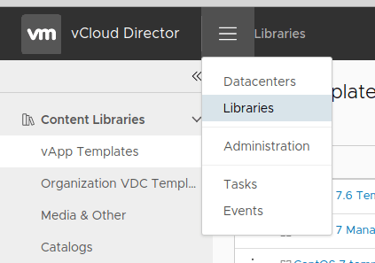 Screenshot of choosing the Libraries option from the menu.