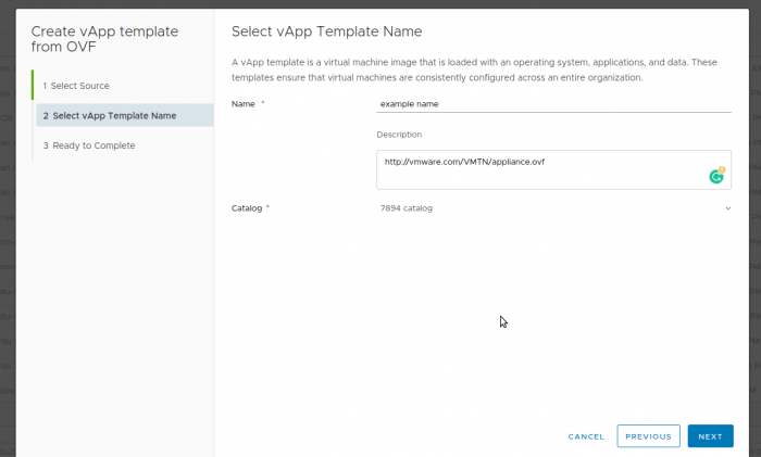 Screenshot of adding a name and description to the source file.
