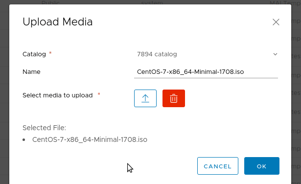 Screenshot of adding .iso media to the catalog.