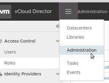 Screenshot of choosing the Administration option from the menu.