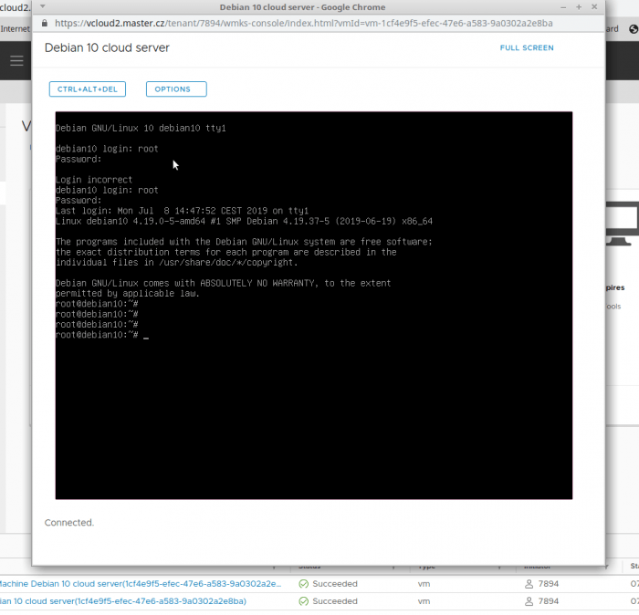 Screenshot of web console