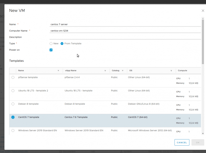 Screenshot of templates catalog.