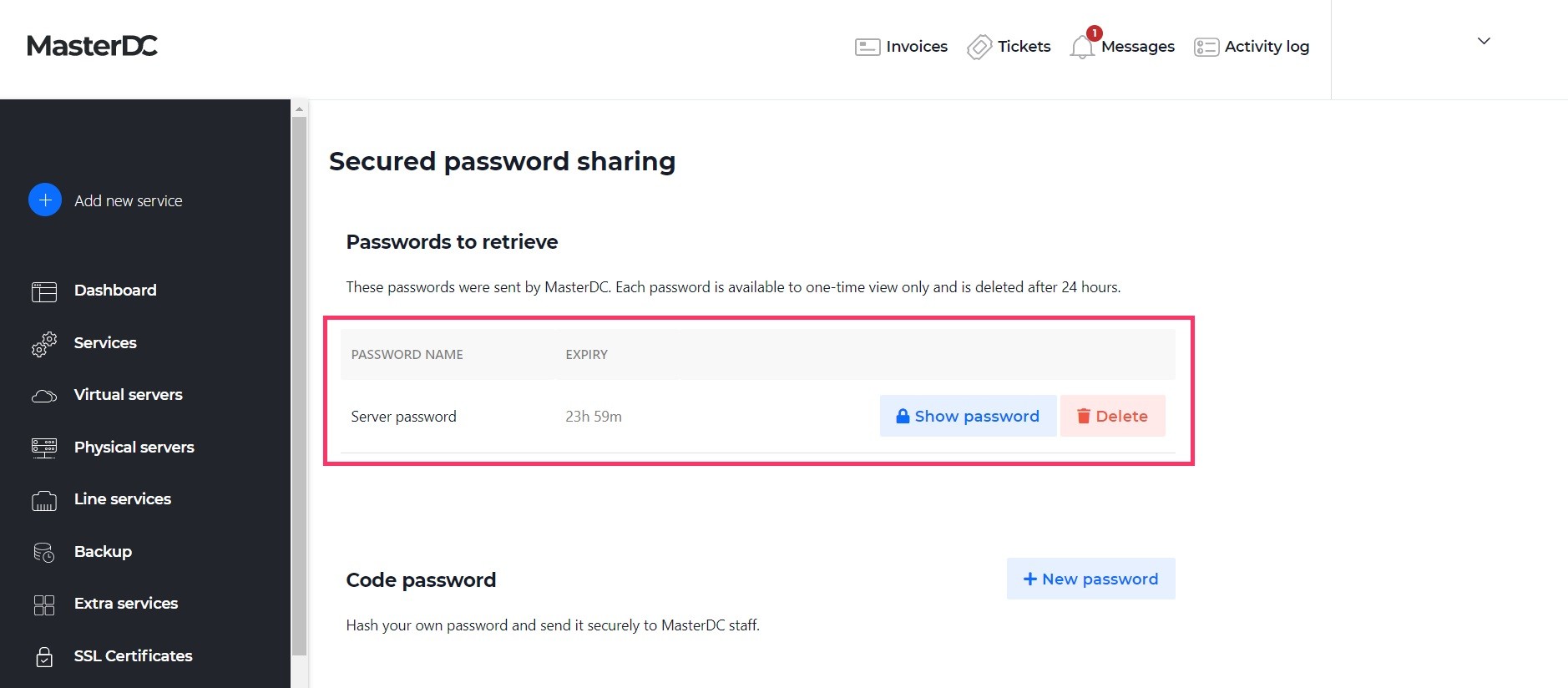 Screenshot – passwords to retrieve